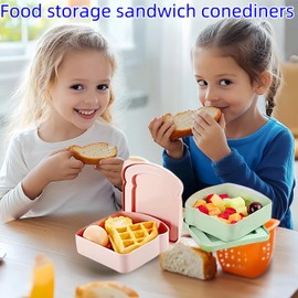 FeBohao Sandwich Container with Lid Plastic Snack Box Reusable Snack Packs Lunch Box Food Containers with Sauce Contain (Pink)