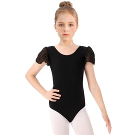Bezioner Ballet Leotard for Girls,Gymnastics Leotards Puff Sleeve Dance Outfit for Kids Black 100