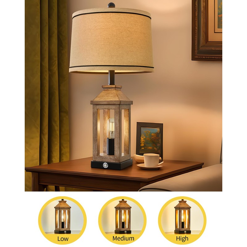 G-SAFAVA 23.75" Farmhouse Table Lamps USB A+C Charging Ports 3-Way