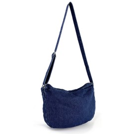 Denim Indigo Hobo Cross Body Bag Womens Shoulder Bag, Ultramarine Blue, Small