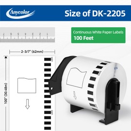 DK-2205 Replacement for Brother DK2205 (2.4 in x 100 ft) White Paper Continuous Labels, Use with Brother QL-800 QL-720NW QL-810W QL-820nwb Label Printer - 6 Rolls + 1 Reusable Cartridge