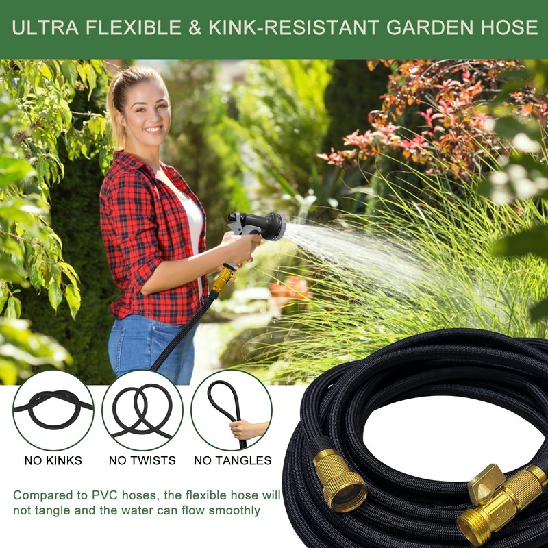 Garden Hose 75 ft, Non-Expandable Flexible Water Hose with 10