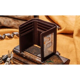 House of Jack Co. Dutton RFID Trifold Wallet for Men with Flip Out ID, Full Grain Cowhide Leather Wallet, Brown