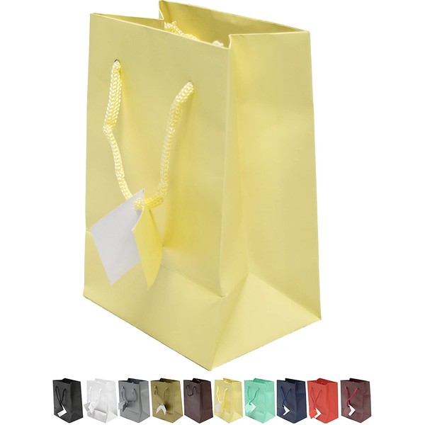 Novel Box® Ivory Matte Laminated Euro Tote Paper Gift Bag Bundle 4.75"X3.25"X6.75" (10 Count) + NB Cleaning Cloth
