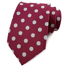 Elfeves Men's Luxury Wine Red White Dot Jacquard Woven Silk Tie Burgundy Wedding Necktie