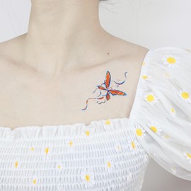 12 Sheets Temporary Tattoos Colored Pencil Style Colorful Mermaid Tail Bouquet Jellyfish Waterproof Durable Fake Body Art Stickers for Women Kids