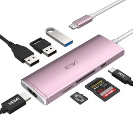 JESWO HUB USB C, 7 en 1 Adaptador USB C a HDMI 4K, USB 3.0, 2*USB 2.0, Lector Tarjeta SD/TF, USB C 100W PD Carga, Adaptador Tipo C para MacBook, MacBook Pro, Macbook Air, Surface etc. (Oro Rosa)