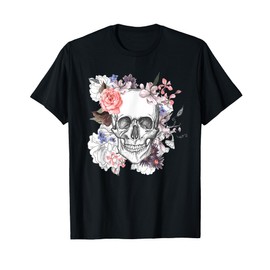 Flower Skull T-Shirt Sugar Skull Roses for Women Girls, Mens T-Shirt