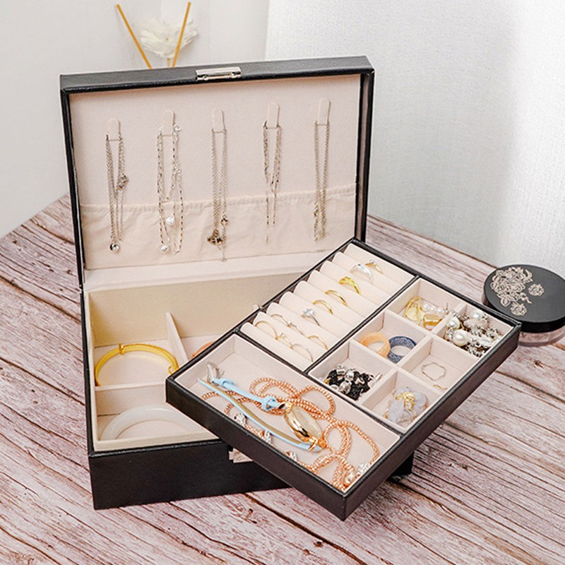 Double Layer Jewelry Box Soft PU Leather Jewelry Storage Organizer
