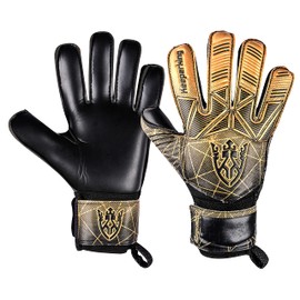 Keeperking Soccer Goalie Goalkeeper Gloves for Kids Boys Youth & Adult,Latex Strong Grip Palms with Removable Finger Spines Protection Children Football Gloves for Training/Match (6, Gold-FS