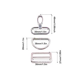 Goyunwell 1 1/2 inch Swivel Lobster Clasp with D Rings Tri Glide Swivel Hooks for Dog Collar Strap Hardware Purse Bag Making Silver