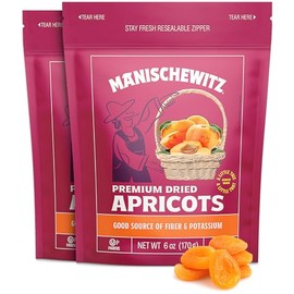 Manischewitz Premium Dried Apricots 6oz (2 Pack) "Resealable Bag", Gluten Free, No Sugar Added, Good Source of Fiber, Kosher
