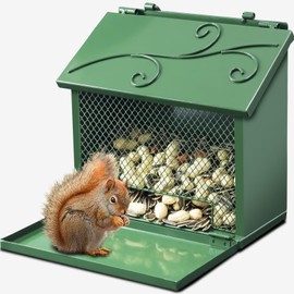 Gavinjitao Metal Squirrel Feeder, Squirrel Feeders for Outside Hanging Nesting Box Chipmunk Picnic Table House Outdoors for Corn, Nut, Peanuts Green 1 Pack