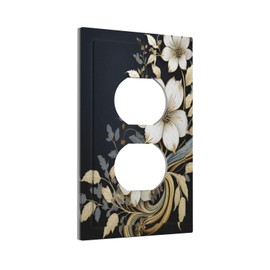 White Gold Flowers Leaves 1 Gang Duplex Outlet Covers Decorative Single Light Switch Cover Electrical Receptacle Wall Plate Plug Switchplate Bathroom Decor