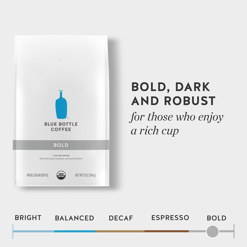 Blue Bottle Whole Bean Organic Coffee, Bold, Dark Roast, 12