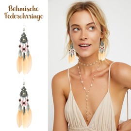 Cosswe Bohemia Feder Ohrringe Vintage Lange Quaste Ohrschmuck Frauen Schmuck für Damen Feder Tropfen Ohrschmuck Schmuck Geschenk