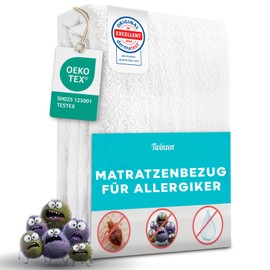Twinzen - Mattress Cover 90 x 190 x 25 cm with Zip - Waterproof Mattress Protector for Allergy Sufferers - Mattress Cover Against Mites & Bed Bugs - Bi-Ome & Oeko-Tex