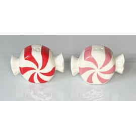 Peppermint Christmas Candy Salt and Pepper Shaker Set, 3" x 2" Gloss Ceramic, Christmas Holiday Decor with Gift Box