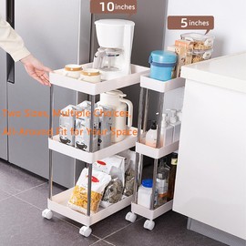 LYZOLICS 3-Tier Slim Storage Cart Mobile Shelving Unit Organizer Slide Out Storage Rolling Utility Cart Tower Stainless Steel Rack for Kitchen Bathroom Laundry Narrow Places (Transparent, 5.11")