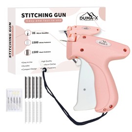 DUMA-X Stitch Gun for Clothes - Tagging Gun for Clothing - Stitch Gun - Fine Stitch Tag Gun for Clothing - Includes 6 Needle, 1500 Black Fasteners & 1500 White Fasteners (Pink)