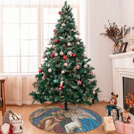 Jesus Christmas Tree Skirt 36 Inch Mat Funny Party Holiday Festive Decor Supplies for Home Occasion Ornament Decorations