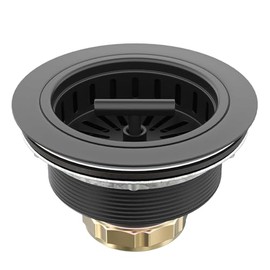 KONE Black Kitchen Sink Drain Matte Black Sink Strainer 3-1/2 Inch Drain Assembly Kit Replacement for Universal 3.5 Inch Kitchen Sink, All Stainless Steel Body with Strainer Basket and Drain Stopper