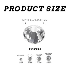 1440 Pcs 3.7-4.0mm Rhinestones, Reflective Crystal Diamantes, Silver Rhinestones, Brightness Flat Back Rhinestones for DIY Crafts, Jewelry, Nail Art, Clothing Decoration