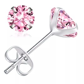 Unbranded Solid 925 Sterling Silver Round Pink Cubic Zirconia CZ Stud Post Earrings 2-8mm - 8 mm