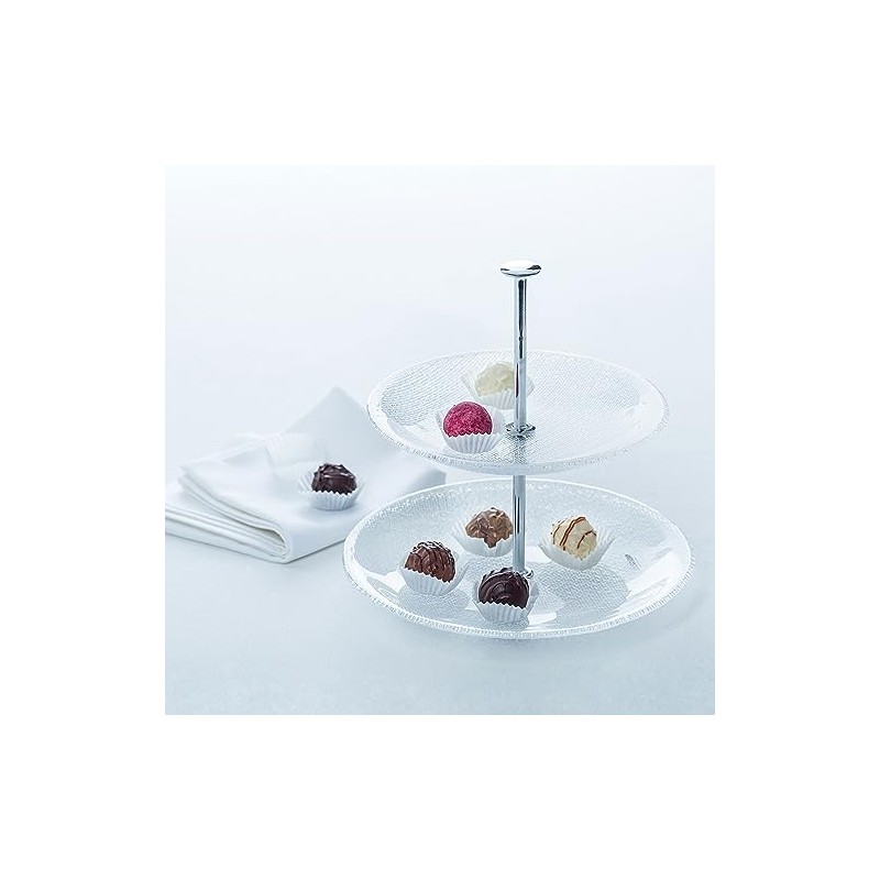Leonardo Pralina 2-stöckige Etagere, 2-teilig, rund, klares Strukturglas, 024610