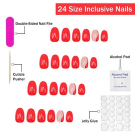 SWEKKE Short Almond Press-On Nails - Fake Glitter Gradient Swirl Glossy Acrylic Nails With Designs - Glue-On Stick-On False Nails for Women Girls - 24 Pcs