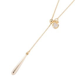 Cream Dot Necklace, Women's, Popular, Hypoallergenic, Nickel-free, 18k Coating, Lariat, Long Chain, Wire Bijou, Drop, Metal Ball, Adjustable Length, Alloy, cubic zirconia, 18k coating