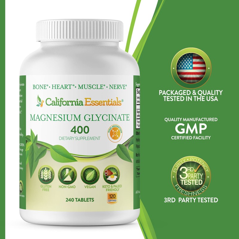 Magnesium Glycinate 400 - Chelated, High Absorption Magnesium for -