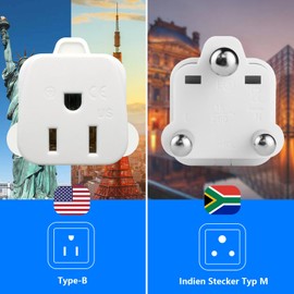 South Africa Travel Plug Adapter,South Africa Plug Adapter 3 Prong Safe Grounded USA to Any Type M for Country Such as Botswana,Nepal Pakistan,Namibia and More,White 2 Pack
