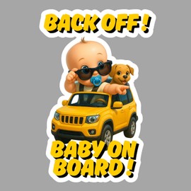 SIGNS THAT POP Baby On Board Sign, Car Essentials - Baby On Board Sticker - 1 Pack, 5" by 7" - Cute - Safety Signs - Non Magnet - Durable Strong Adhesive (Back Off)