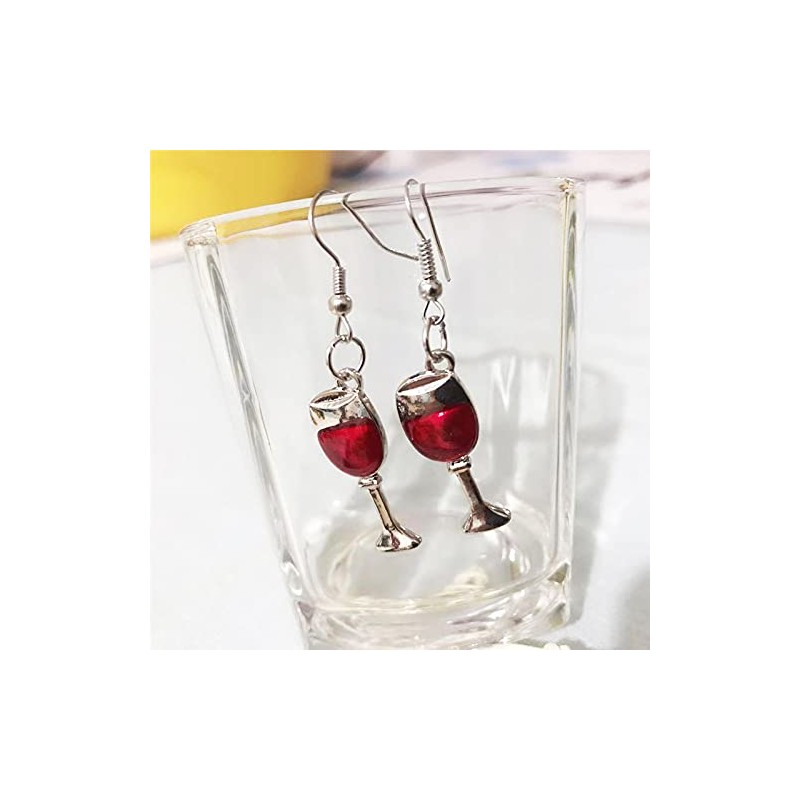 Dainty Red Wine Glass Dangle Earrings Tall cup Red Wine