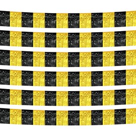 6 Pack 10 Feet Black Gold Foil Fringe Garland Metallic Tinsel Streamers Banner Wall Hanging Curtain Backdrop Banner for Parade Floats, Valentine's Day, Wedding, Birthday, Mardi Gras Party Decorations