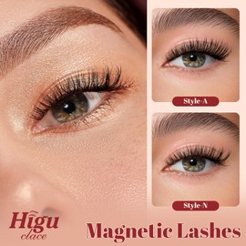 Higu clace Magnetic Eyelashes with Applicator, 1 Pair Reusable Magnetic Lashes Without Eyeliner, Magnetic Eyelashes Natural Look, No Glue Needed (XTY-N)