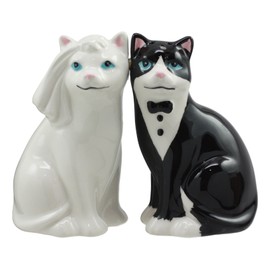 Ebros Wedding Cats Feline Black And White Cats In Tuxedo And Bridal Gown Salt And Pepper Shakers Ceramic Magnetic Figurine Set 3.75"H