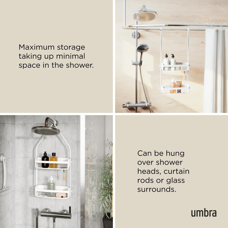 Umbra Flex Hanging Shower Caddy with 2 Shelves, Bathtub Shelf