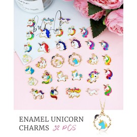 YETOOME 32 Pcs Gold Plated Enamel Unicorn Charms Pendant Assorted Unicorn Charm Accessory for DIY Jewelry Making Necklace Bracelet Earring DIY Jewelry Accessories