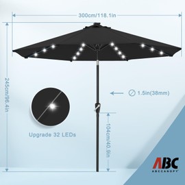 ABCCANOPY 10FT Durable Solar Led Patio Umbrellas with 32LED Lights (Black)