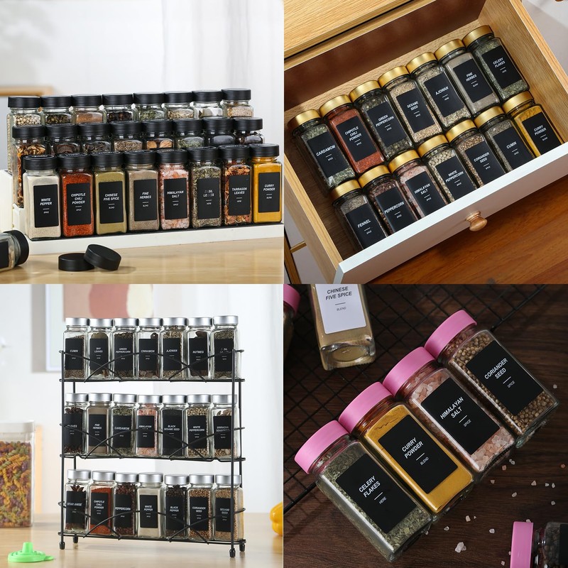 162 Spice Labels Stickers, Preprinted White Spice Jar Labels for