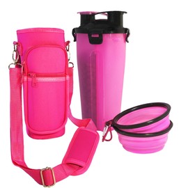 Tragbarer Hundetrinker, Wasserflasche für Hunde, inklusive Neoprenhülle, Futternapf für Hunde, stoßfest und kratzfest, tragbare Hunde-Trinkflasche, Rosa