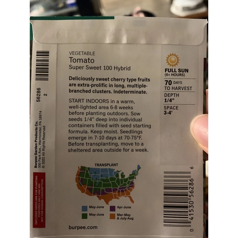 Burpee Super Sweet 100 Hybrid Tomato Vegetable Seed Full Sun