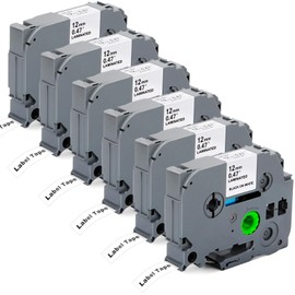 12mm 0.47 Laminated Replacement for Brother Label Maker Tape, P-Touch Label Tape, Tz 231 Tape, Compatible with Brother P Touch Label Maker PT-D210 PT-H110 PT-D220 PT-D400, 6-Pack