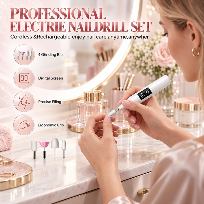 Electric Nail Drill,Cordless Nail Drill with LED Light,USB-C Charging,1PC