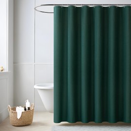 MIULEE Linen Textured Shower Curtain, 120 x 200 cm, Dark Green, Heavy Hotel Luxury Polyester Waterproof Shower Curtains, Anti-Mould, Washable Fabric Bath Curtain for Bathroom with 8 Rings