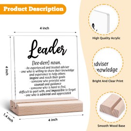 Thank You Gifts for Leader Boss Mentor Supervisor Acrylic Plaque Retirement Leaving Farewell Bosses Day Promotion Celebration Office Gift Clear Desk Decorative Leaders Acrylic Plaque With Wooden Stand
