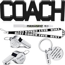 Chinco 5 Pieces Whistles With Lanyard Set, Coach Whistle, Football Soccer Hockey Basketball Volleyball Baseball Coach Gifts for Men Women Teacher Thank You Cheer Gift  A Good Coach Can Change A Game