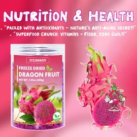 Freeze Dried Dragon Fruit, 7.05oz/200g No Added Sugars Dehydrated Dragonfruit Cubes, Tropical Red Pitaya Foods for Yogurt Parfaits Baking Muffins Cookies Cocktails.